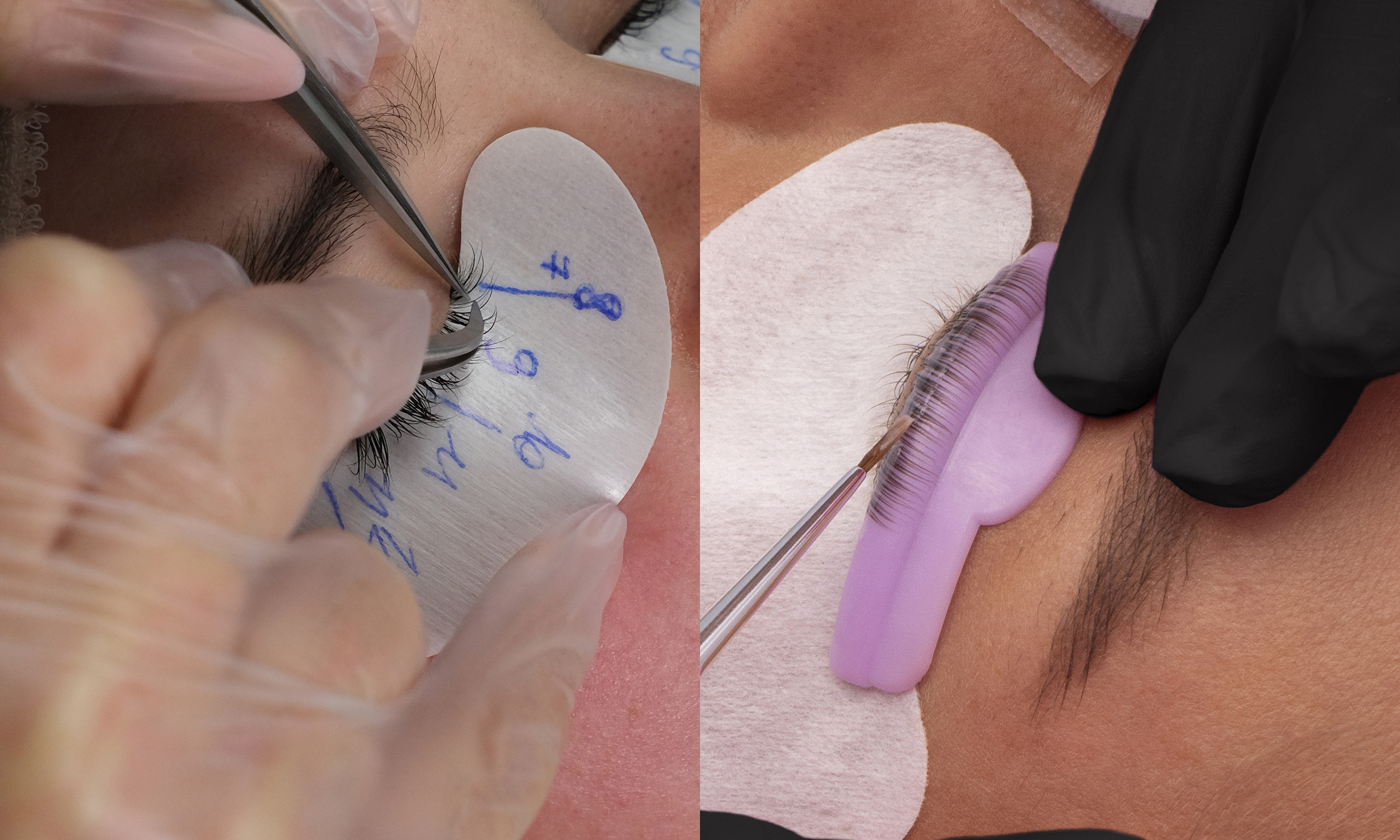 Deux image, extension et rehaussement de cils.